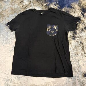 H&M Black Short-Sleeve Tee with Navy Floral Pocket